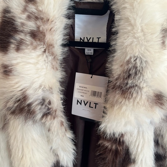 NVLT Faux Fur Cow Print Coat Jacket Women’s M Black White NWT MSRP $198 - Picture 7 of 12